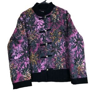 Vintage Wennas Womens Jacket Purple Chinese Style Jacquard Floral Boho 17